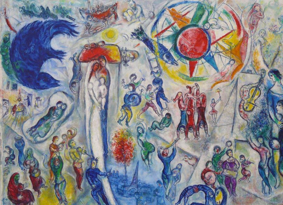  La vie de Marc Chagall, 1964, Huile sur toile, 296 x 406 cm, Fondation Marguerite et Aimé Maeght, Saint-Paul-de-Vence.