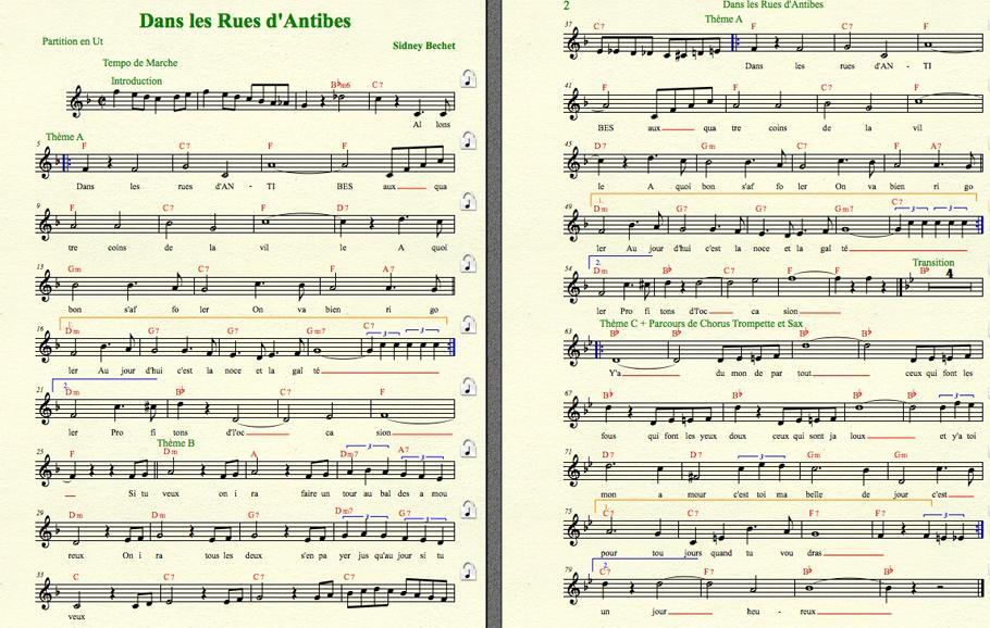 Partition de la musique "Dans les rues d'Antibes" de Sydney Bechet. - Agrandir l'image, fenêtre modale