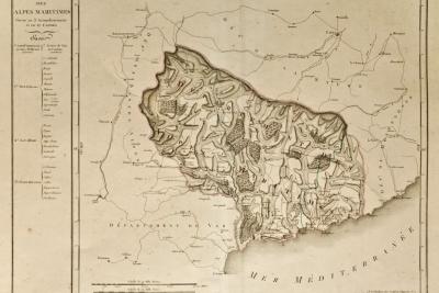 Reproduction photographique d’un plan. Carte du département des Alpes-Maritimes publiée dans l’Atlas national de France, 1806. - Agrandir l'image 3 sur 7, fenêtre modale