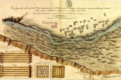 Reproduction photographique d’un plan aquarellé. Projet de digue le long du Salso Moreno à Saint-Dalmas-le-Selvage, 1844. - Agrandir l'image 4 sur 7, fenêtre modale