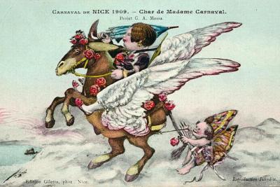 Carnaval de Nice 1909, char de Madame Carnaval, projet Gustave Adolphe Mossa, carte postale - Agrandir l'image 3 sur 4, fenêtre modale