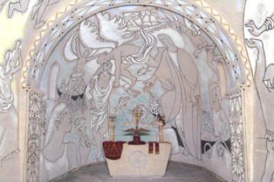 Pierre marchant sur les eaux, fresque de Jean Cocteau - Agrandir l'image 1 sur 4, fenêtre modale