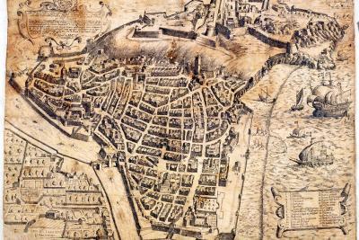 Plan de Nice dit de "Pastorelli". Vue perspective. 41x50 cm, 1610. - Agrandir l'image 1 sur 8, fenêtre modale