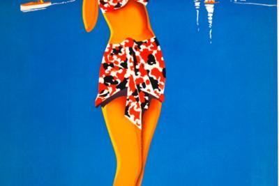 Affiche montrant une jeune femme en tenue d'été, avec, en arrière plan le casino et l'immeuble Le Provençal de Juan-les-Pins, 1937 - Agrandir l'image 3 sur 8, fenêtre modale