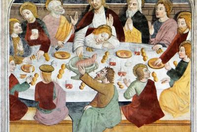 La Cène, dernier repas de Jésus avec les douze apôtres - Agrandir l'image 11 sur 19, fenêtre modale
