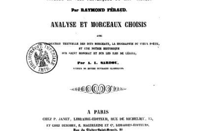 La vida de Sant Honorat (la vie de Saint Honorat), légende en vers provençaux du XIIIe siècle / par Raymond Féraud, page de titre. - Agrandir l'image 1 sur 4, fenêtre modale