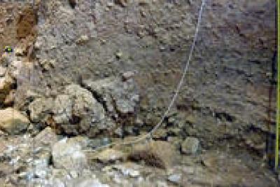 Une partie de la stratigraphie de la grotte du Lazaret. Les prélèvements de sédiments et les carottages permettent l’étude de plusieurs disciplines scientifiques (stratigraphie, géochimie, paléomagnétisme…). - Agrandir l'image 3 sur 3, fenêtre modale