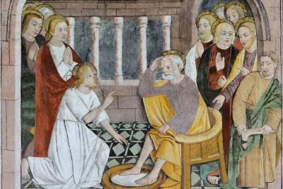 Scène du lavement des pieds, détail du cycle de la Passion - Agrandir l'image 13 sur 19, fenêtre modale