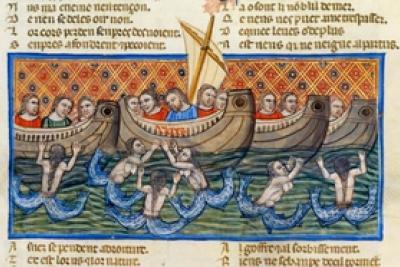 Ulysse séduit par les sirènes, Benoît de Sainte-Maure, Le Roman de Troie. Venise ou Padoue, vers 1340-1350. - Agrandir l'image 5 sur 6, fenêtre modale