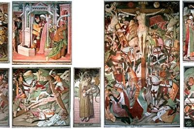 Panneaux de gauche du cycle de la Passion de la chapelle Notre-Dame-des-Fontaines - Agrandir l'image 3 sur 19, fenêtre modale