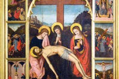 La Pietà dite de l'abbé Teste, de Ludovic Bréa, 1505, Cathédrale Saint-Nicolas, Monaco. - Agrandir l'image 1 sur 3, fenêtre modale