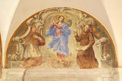 L’une des 24 fresques représentant la vie de St François dans les lunettes de voûte du cloître. - Agrandir l'image 1 sur 14, fenêtre modale