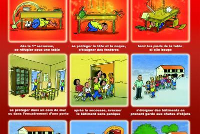 Affiche expliquant le comportement à adopter en classe en cas de secousse tellurique - Agrandir l'image 4 sur 6, fenêtre modale