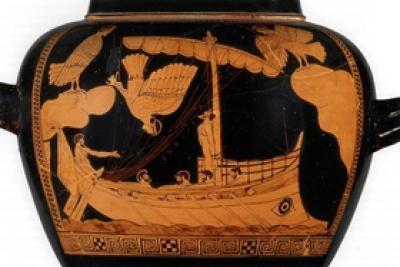 Ulysse et les sirènes, stamnos à figures rouges, céramique, Ve siècle av. J.-C. - Agrandir l'image 6 sur 6, fenêtre modale