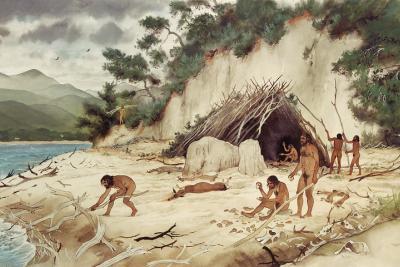 Dessin illustrant le campement préhistorique de Terra Amata - Agrandir l'image 7 sur 7, fenêtre modale