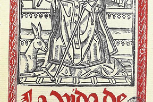 La vie de Saint Honorat. Artiste: École Juan Joffre. Gravures intercalée dans le texte représentant Saint Honorat et sa vie. Livre imprimé sur papier 20,5 x 13,3 cm, 152 pages, 31 octobre 1513,Valencia (Espagne). Barcelone , Biblioteca Nacional de Catalunya , MS1412
