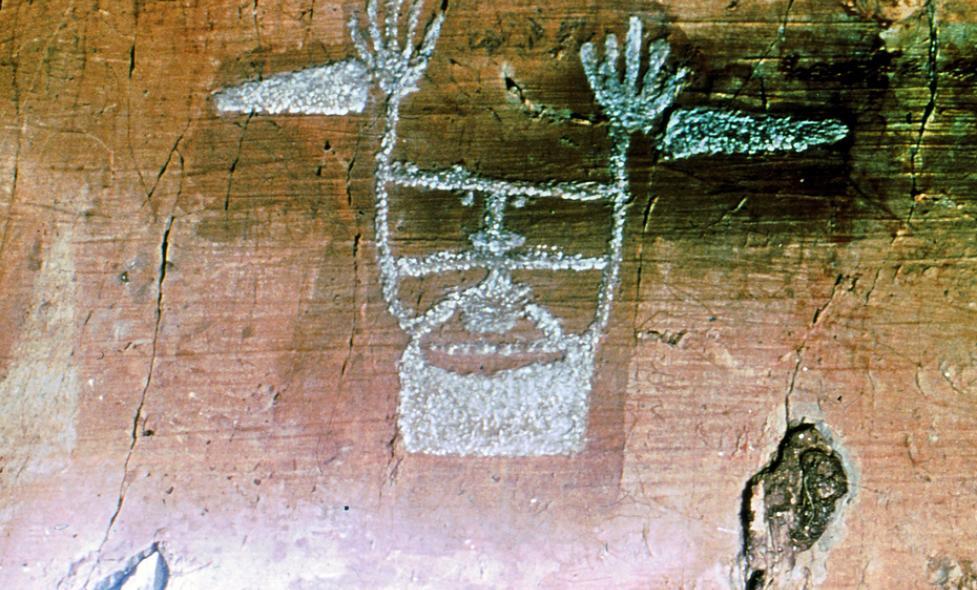 "Gravure du sorcier". Cette gravure est l’une des plus emblématiques de la vallée des Merveilles. Il s’agit vraisemblablement de la représentation du dieu orage - Agrandir l'image, fenêtre modale