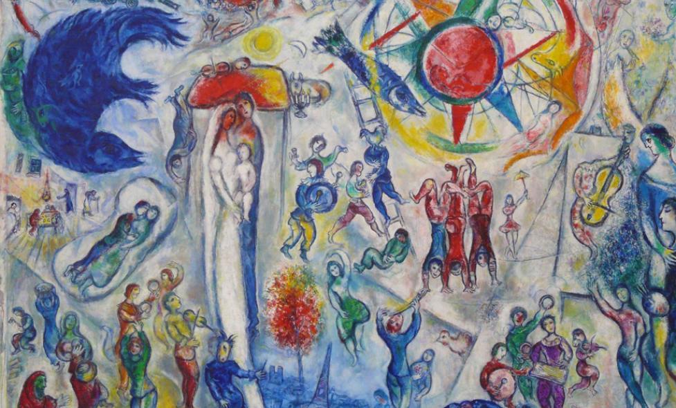 La vie de Marc Chagall, 1964, Huile sur toile, 296 x 406 cm, Fondation Marguerite et Aimé Maeght, Saint-Paul-de-Vence. - Agrandir l'image, fenêtre modale