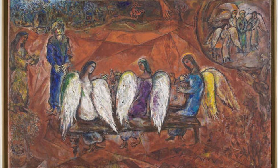 Abraham et les trois anges Marc Chagall 1952-1953, Huile sur toile - Agrandir l'image, fenêtre modale